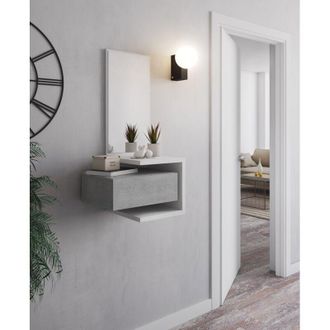 Dmora Mueble De Entrada Tesero, Espejo Incluido, Un Caj&oacute;n, Instalaci&oacute;n Suspendida, 43x32x90h Cm Blanco