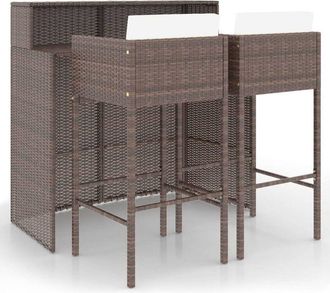 vidaXL Vidaxl - 3 Piece Garden Bar Set with Cushions Poly Rattan Brown