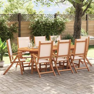 Berkfield Home 9 Piece Garden Dining Set Solid Wood Acacia & Textilene in Brown