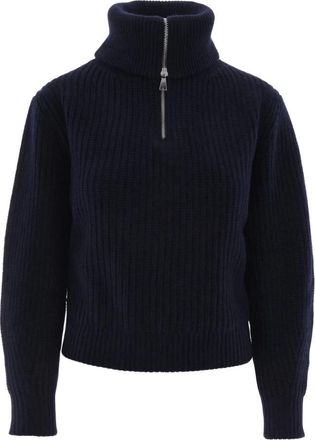 Max Mara Geribde coltrui met halve rits - Dames - Coltruien - Blauw - XS - Wol - Truien & Vesten