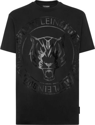 Plein Sport Tops, Heren, Zwart, XL, Katoen, T-Shirt Ronde Hals Tiger