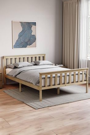 Home Discount Vida Designs Milan Wooden Bed High Foot with Memory Foam Mattress in Brown | Size: Double