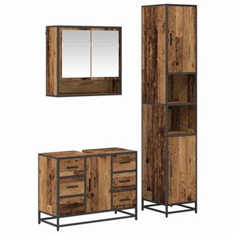 vidaXL Juego De Muebles De Ba&ntilde;o 3 Uds. Madera Envejecida Vidaxl
