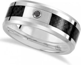 Allurez Diamond Beveled Wedding Band in Tungsten w Carbon Fiber 0.05ct (8.3mm)