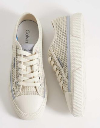 Calvin Klein Chunky sneakers basse in rafia bianco sporco