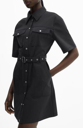 Mango Belted Shirtdress in Black at Nordstrom, Size 10