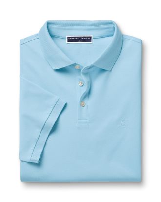 CHARLES TYRWHITT Pique Cotton Polo - Light Blue Size Large by Charles Tyrwhitt