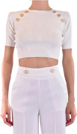Pinko Short Sleeve Round Neck Truien - Dames - Ronde hals truien - Wit - S - Truien & Vesten