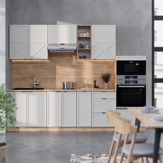 Vicco Mueble De Cocina Fame-line, Gris/beige/roble Dorado, 280 Cm Sin Encimera, Vicco