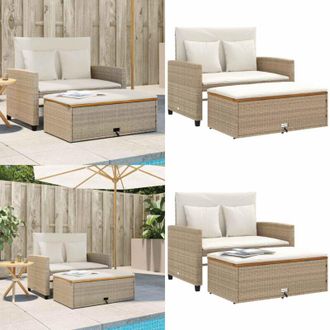 vidaXL Divano Giardino con Cuscini 2 Posti Beige Polyrattan e Acacia - Divano da esterno - Panca da giardino