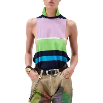 Versace Stripe Cotton Jersey Tank in Bright Pink Green Azur Blue at Nordstrom, Size 2 Us