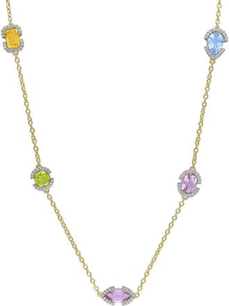Rina Limor Silver 6.08 Ct. Tw. Amethyst, Blue Topaz - Sky, Citrine, Peridot, Rose De France, White Topaz Station Necklace