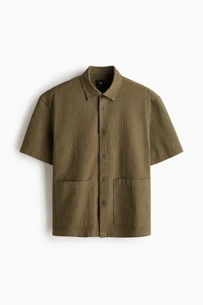 H&M Relaxed Fit Linen-blend Shirt in Dark Khaki Green at Nordstrom, Size Xx-Large