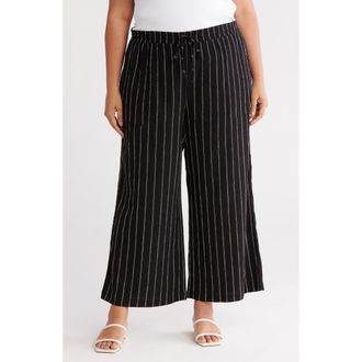 Caslon Crinkle Wide Leg Pants in Black- Ivory Rita Stripe at Nordstrom Rack, Size 1X