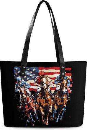 Generic Horse Racing U.S Flag Tote Bags for Women Cute Shoulder Purses Handbags