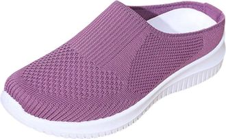 Generic Womens Casual Shoes Breathable Mesh Walking Shoe Solid Color Lightweight Low Wedge Heel Stylish Comfortable Slip On Shoes Outdoor Sports Purple
