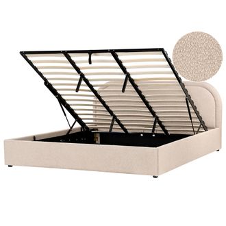 Beliani Cama Moderna Con Almacenaje De Boucl&eacute; Gris Pardo 180 X 200 Cm Quillien