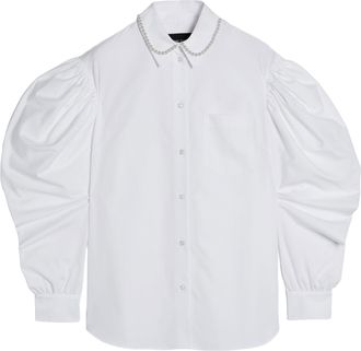 Simone Rocha Draped Sleeve Long-Sleeved Top with Embroidered Pearl Collar