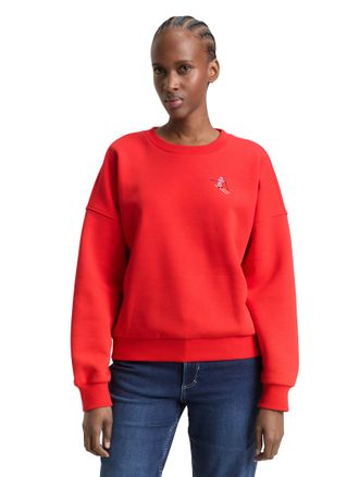 Tom Tailor Denim Sweatshirt TOM TAILOR DENIM, Damen, Gr. XL, brilliant rot, Sweatware, Obermaterial: 70% Baumwolle, 30% Polyester, bedruckt, bequem, Rundhals, Rippb&uuml;nd