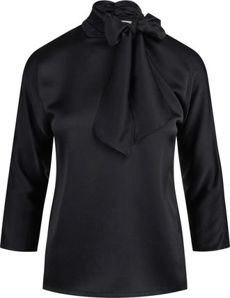 Jucca Stretch Zijde Satijn Strik Blouse - Dames - Blouses - Zwart - L - Satijn - Overhemden
