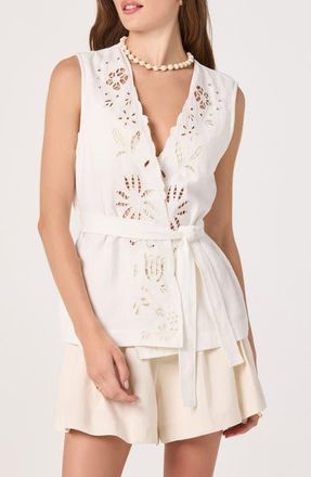 ASTR the Label Greta Embroidered Cotton & Linen Vest in White at Nordstrom, Size X-Small