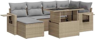 vidaXL Vidaxl - Set Sof&aacute;s De Jard&iacute;n 7 Piezas Y Cojines Rat&aacute;n Sint&eacute;tico Beige