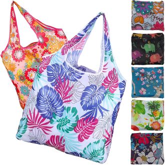 Cabilock 7 Pcs Reusable Foldable Shopping Tote Bags Large Polyester Grocery Bags Pattern Print Washable Eco-Friendly for Women and Daily Use