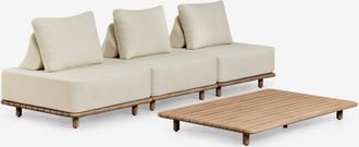 Sklum Conjunto De Sal&oacute;n Con Sof&aacute; Modular De 3 Piezas Y Mesa De Centro 160x95 Cm En Acacia Portet Sklum