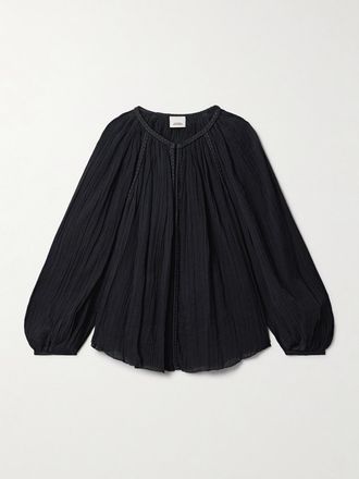 Isabel Marant Blusa In Garza Di Cotone Biologico Con Arricciature Jenna - Nero