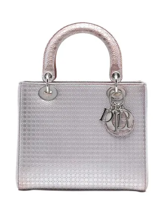 Dior 2016 Medium Metallic Patent Microcannage Lady Dior satchel - Pink