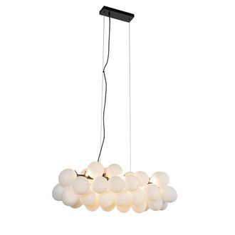 QAZQA Qazqa L&aacute;mpara Colgante Negra Con Cristal Opalino 8 Luces Oblonga