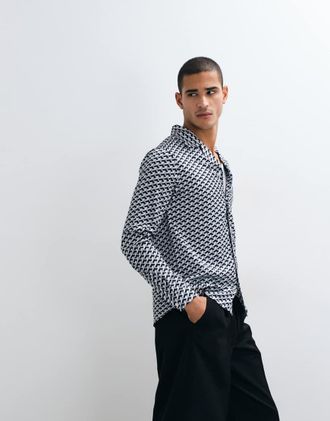 B&eacute;lier Camicia a maniche lunghe monocromatica con stampa effetto illusione e colletto con rever-Multi