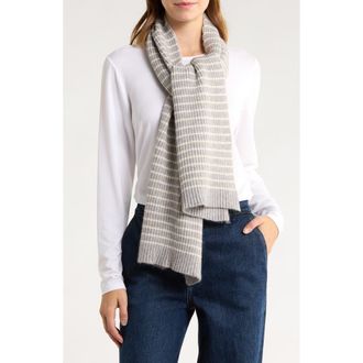 Tasha Ribbed Knit Stripe Scarf in Light Grey/White at Nordstrom Rack