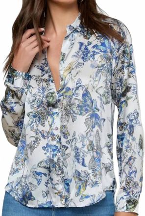 L'agence Tyler Blouse In Grey Watercolor Butterfly