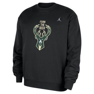 Nike Jordan Mens Milwaukee Bucks Statement Essentials Jordan NBA Fleece Crew-Neck Sweatshirt in Black | HM7593-010