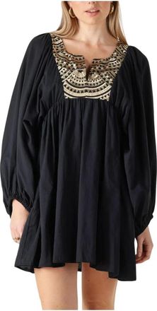 Greek Archaic Kori Kleedjes, Dames, Zwart, XS, Linnen, Zwarte Linnen Mini Jurk