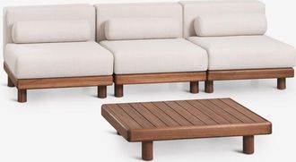 Sklum Conjunto De Jard&iacute;n Con Sof&aacute; Modular De 3 Piezas Y Mesa De Centro En Acacia Edrien Sklum