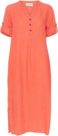 Cream Koraal Caftan Jurk met 3/4 Mouwen - Dames - Casual kleedjes - Oranje - Xs/S - Linnen - Kleedjes