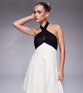 Forever New Forever New petite - Vestito corto monocromatico con allacciatura al collo a contrasto-Nero