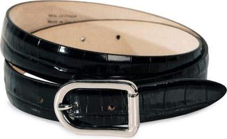 D&eacute;hanche Mija Croc-Embossed Leather Belt in Black Croco/Gold at Nordstrom, Size X-Small