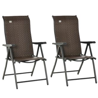 OUTSUNNY Set of 2 Outdoor Rattan Folding Chair Set w/ Adjustable Backrest Brown | TJ Hughes