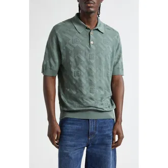 Dolce & Gabbana Jacquard Silk Polo in Grigio Roccia at Nordstrom, Size 42 Us