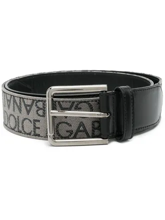 Dolce & Gabbana logo-embroidered buckle belt - men - Calf Leather/Cotton - 105 - Black