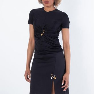 Versace Safety Pin Gathered Viscose Top, Brand Size 38 ( US Size 2 )