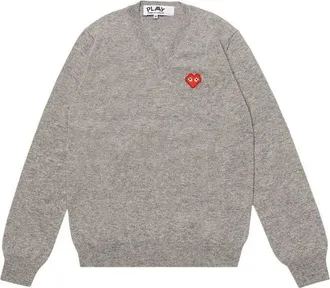 Comme Des Gar&ccedil;ons FW25 Heart V Neck Pullover Light Grey AZ-N082-051-2
