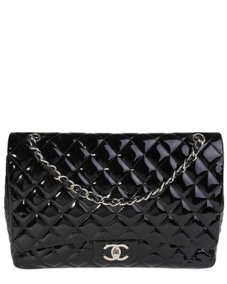 Chanel Black Quilted Patent Leather Maxi Classic Double Flap Bag (Authentic Pre-Loved)