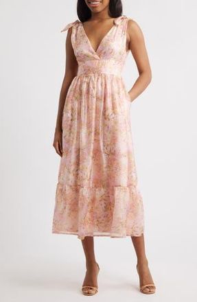 Lulus Stella Floral Organza Midi Dress in Pink Multi at Nordstrom Rack, Size X-Small