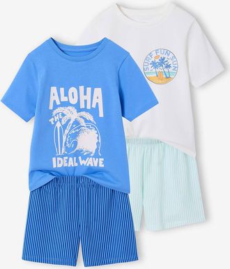 Vertbaudet 2er-Pack kurze Schlafanz&uuml;ge ALOHA, Recycling-Baumwolle, Kinder blau