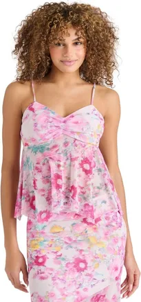 Steve Madden Camisole Top Womens Pink Hydrangea Handkerchief Hem PALL476