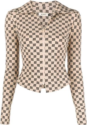Misbhv monogram-print zip-up top - women - Elastane/Polyamide - S - Neutrals
